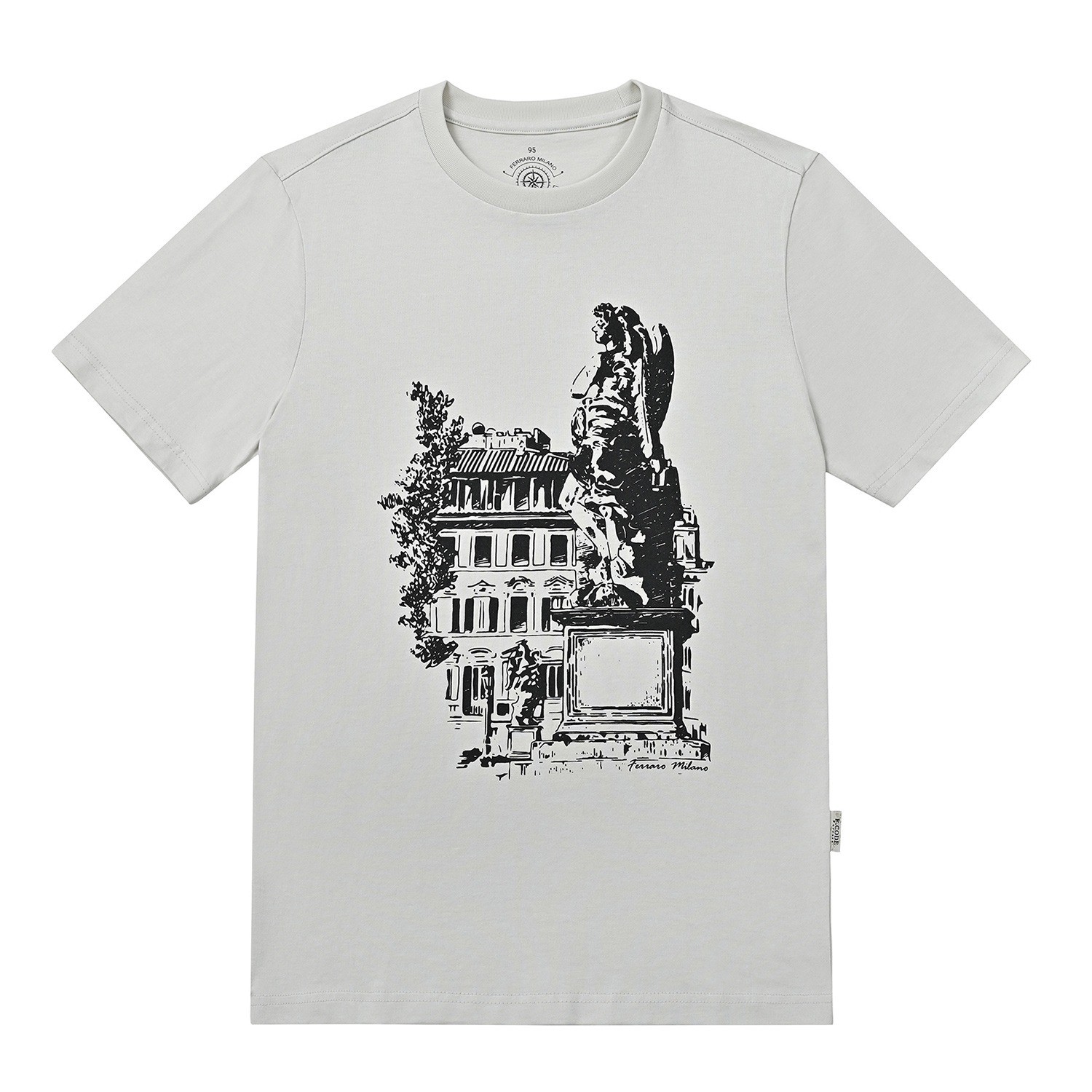 남성 조각상 드로잉 라운드 반팔 티셔츠 라이트그레이 (AM0DKS25132)